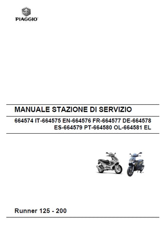 PIAGGIO GILERA RUNNER 125 150 2008 CICLOMOTORI MANUALE STAZIONE DI SERVIZIO 295 PAGINE ITALIANO