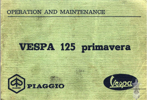 PIAGGIO VESPA 125 PRIMAVERA SCOOTER OPERATION AND MAINTENANCE 53 PAGES ENGLISH