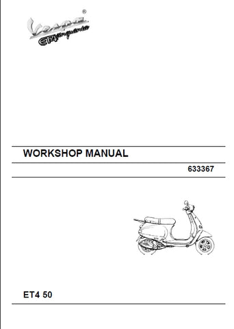 PIAGGIO VESPA ET4 50 SCOOTER 2007 WORKSHOP MANUAL 185 PAGES ENGLISH
