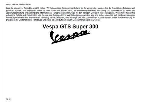 PIAGGIO VESPA GTS SUPER 300 MOTORROLLER 2008 BEDIENUNGSANLEITUNG 84 SEITE DEUTSCH