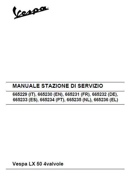 PIAGGIO VESPA LX50 2008 SCOOTER SERVICE STATION MANUAL 218 PAGES ENGLISH