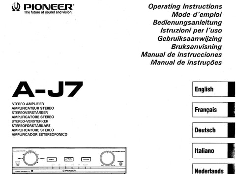 PIONEER A-J7 STEREO AMPLIFIER OPERATING INSTRUCTIONS 7 PAGES ENG