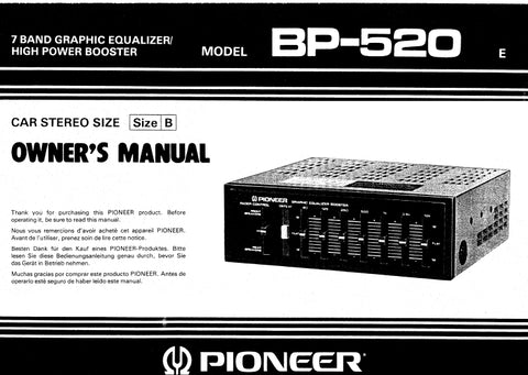 PIONEER BP-520 7 BAND GRAPHIC EQUALIZER/ HIGH POWER BOOSTER OWNERS MANUAL 6 PAGES ENG FR DE ESP