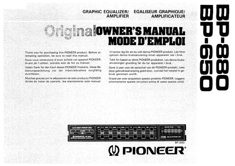 PIONEER BP-880 BP-650 GRAPHIC EQUALIZER AMPLIFIER OWNERS MANUAL 12 PAGES ENG