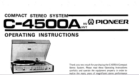 PIONEER C-4500A COMPACT STEREO SYSTEM OPERATING INSTRUCTIONS 16 PAGES ENG