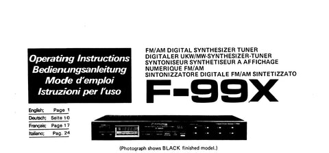 PIONEER F-99X FM AM DIGITAL SYNTHESIZER TUNER OPERATING INSTRUCTIONS 9 PAGES ENG