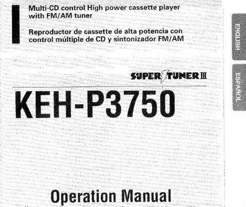 PIONEER KEH-P3750 MULTI CD CONTROL HIGH POWER CASSETTE PLAYER WITH FM/AM TUNER OPERATION MANUAL 42 PAGES ENG