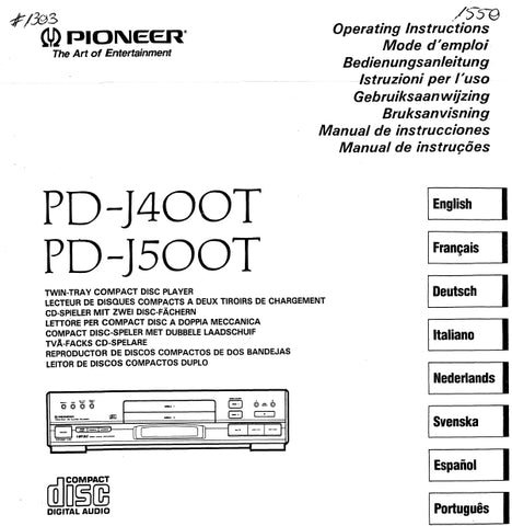 PIONEER PD-J400T PD-J500T TWIN TRAY CD PLAYER OPERATING INSTRUCTIONS 31 PAGES ENG FR DE IT NL SW ES PT