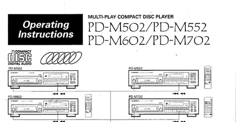 PIONEER PD-M502 PD-M552 PD-M602 PD-M702 OPERATING INSTRUCTIONS 20 PAGES ENG