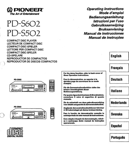 PIONEER PD-S502 PD-S602 CD PLAYER OPERATING INSTRUCTIONS 93 PAGES ENG FR DE IT NL SW ES PT