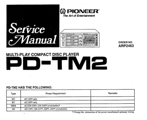 PIONEER PD-TM2 MULTI PLAY CD PLAYER SERVICE MANUAL INC PCBS SCHEM DIAGS AND PARTS LIST 69 PAGES ENG