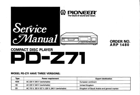 PIONEER PD-Z71 CD PLAYER SERVICE MANUAL INC PCBS SCHEM DIAG AND PARTS LIST 66 PAGES ENG