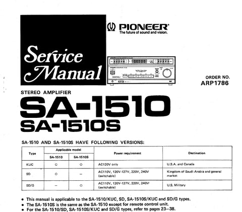 PIONEER SA-1510 STEREO AMPLIFIER SERVICE MANUAL INC PCBS SCHEM DIAGS AND PARTS LIST 28 PAGES ENG