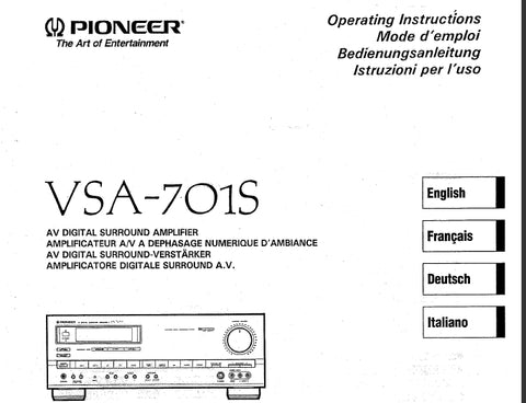 PIONEER VSA-701S AV DIGITAL SURROUND AMPLIFIER OPERATING INSTRUCTIONS 98 PAGES ENG FR DE IT