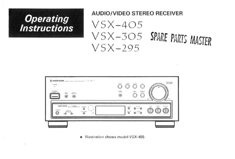 PIONEER VSX-405 VSX-305 VSX-295 AV STEREO RECEIVER  OPERATING INSTRUCTIONS 28 PAGES ENG