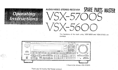 PIONEER VSX-5700S VSX-5600S AV STEREO RECEIVER  OPERATING INSTRUCTIONS 48 PAGES ENG