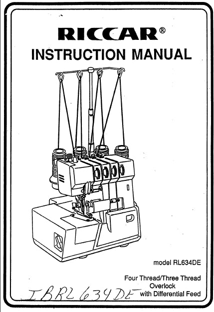 RICCAR RL634DE OVERLOCK SEWING MACHINE INSTRUCTION MANUAL 22 PAGES ENG