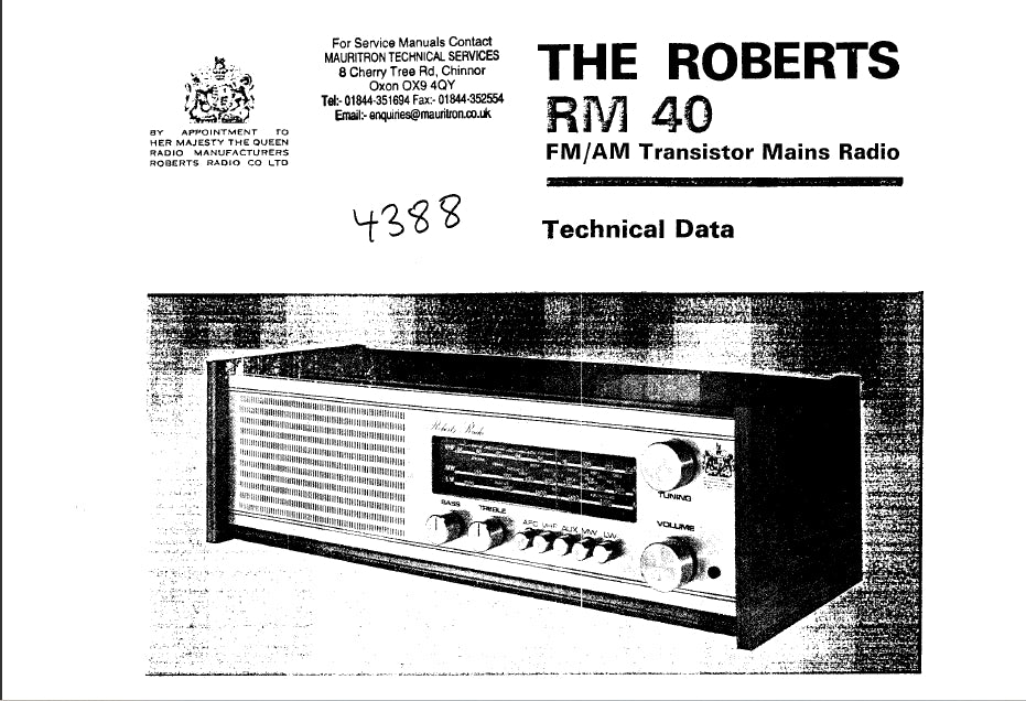 ROBERTS RM4 FM AM TRANSISTOR MAINS RADIO TECHNICAL DATA INC SCHEMATIC DIAGRAM 9 PAGES ENG