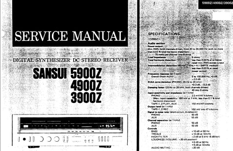 SANSUI 5900Z 4900Z 3900Z DIGITAL SYNTHESIZER DC STEREO RECEIVER SERVICE MANUAL IN ENGLISH