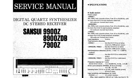 SANSUI 9900Z 8900ZDB 7900Z DIGITAL QUARTZ SYNTHESIZER DC STEREO RECEIVER SERVICE MANUAL