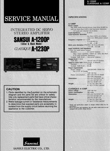 SANSUI A-1200P CLASSIQUE A-1230P INTEGRATED DC SERVO STEREO AMPLIFIER SERVICE MANUAL ENGLISH