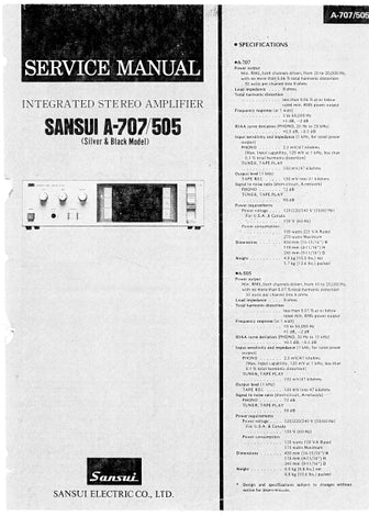 SANSUI A-707 A-505 INTEGRATED STEREO AMPLIFIER SERVICE MANUAL ENGLISH