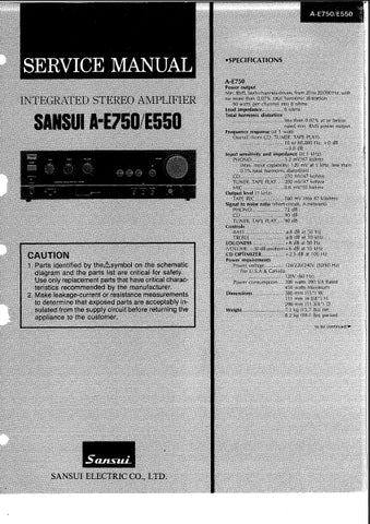 SANSUI A-E750 A-E550 INTEGRATED STEREO AMPLIFIER SERVICE MANUAL ENGLISH