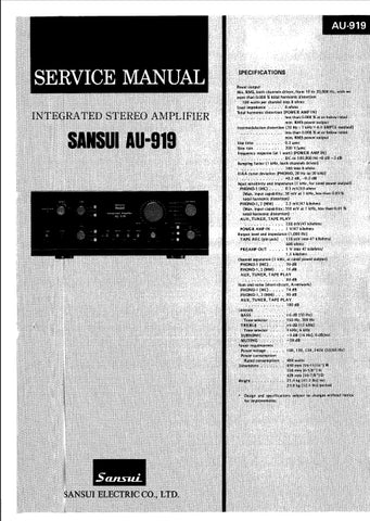 SANSUI AU-919 INTEGRATED STEREO AMPLIFIER SERVICE MANUAL ENGLISH
