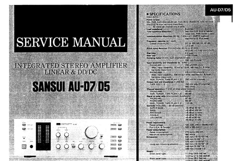 SANSUI AU-D7 AU-D5 INTEGRATED STEREO AMPLIFIER LINEAR AND D/DC SERVICE MANUAL ENGLISH