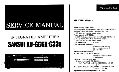 SANSUI AU-G55X AU-G33X INTEGRATED AMPLIFIER SERVICE MANUAL ENGLISH