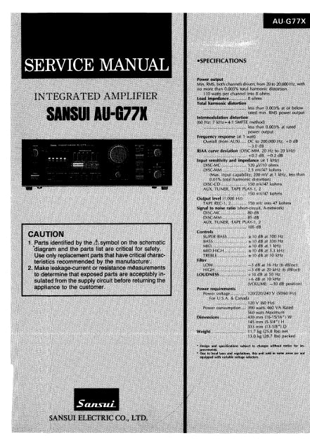 SANSUI AU-G77X INTEGRATED AMPLIFIER SERVICE MANUAL ENGLISH