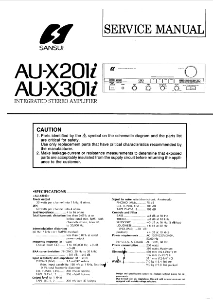 SANSUI AU-X201i AU-X301i INTEGRATED STEREO AMPLIFIER SERVICE MANUAL ENGLISH