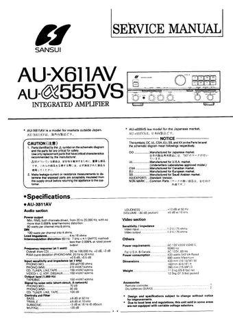 SANSUI AU-X611AV AU-a555VS INTEGRATED AMPLIFIER SERVICE MANUAL ENGLISH