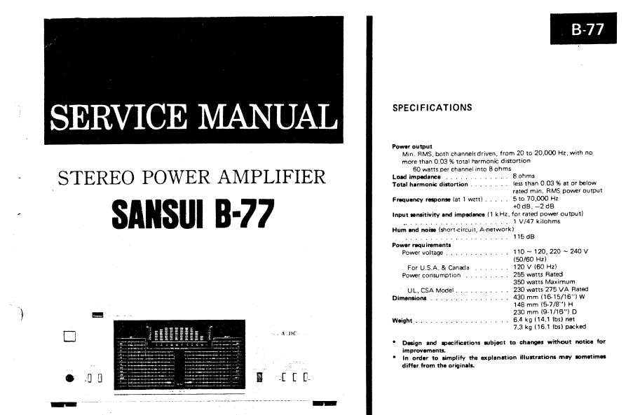 SANSUI B-77 STEREO POWER AMPLIFIER SERVICE MANUAL ENGLISH