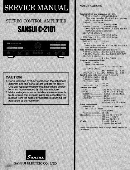 SANSUI C-2101 STEREO CONTROL AMPLIFIER SERVICE MANUAL ENGLISH