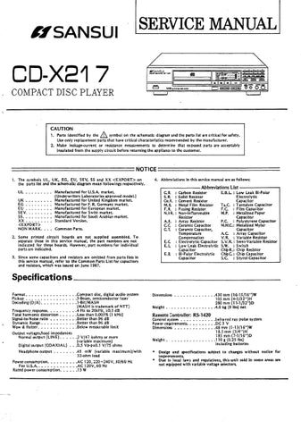 SANSUI CD-X217 CD PLAYER SERVICE MANUAL ENGLISH