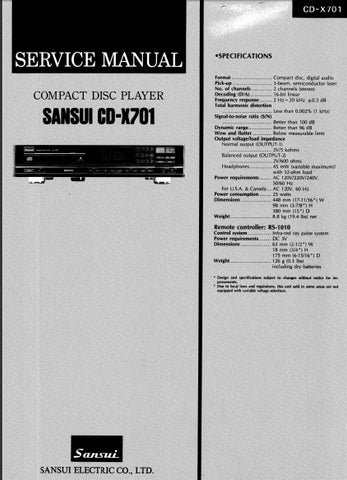 SANSUI CD-X701 CD PLAYER SERVICE MANUAL ENGLISH