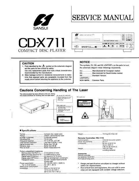 SANSUI CD-X711 CD PLAYER SERVICE MANUAL ENGLISH