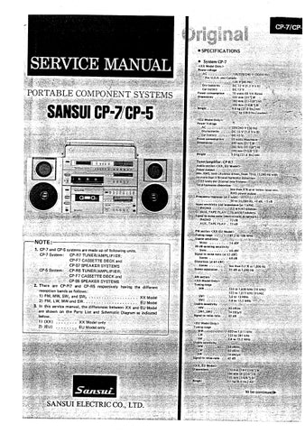 SANSUI CP-7 CP-5 PORTABLE COMPONENT SYSTEM SERVICE MANUAL INC SCHEMATIC DIAGRAMS 23 PAGES ENG