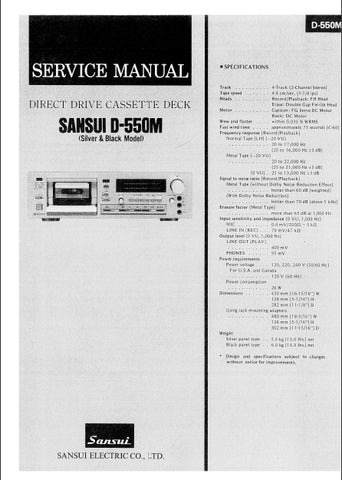 SANSUI D-550M DIRECT DRIVE CASSETTE DECK SERVICE MANUAL 13 PAGES ENG