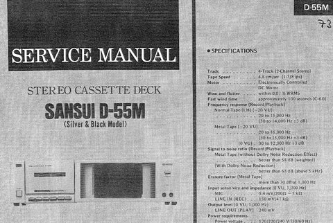 SANSUI D-55M D-59M STEREO CASSETTE DECK SERVICE MANUAL 13 PAGES ENG