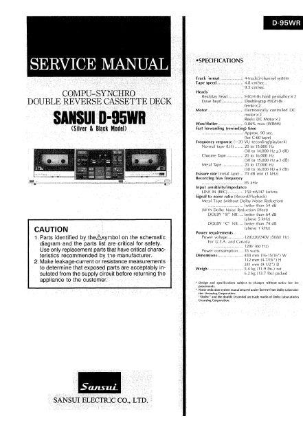 SANSUI D-95WR COMPU-SYNCHRO DOUBLE REVERSE CASSETTE DECK SERVICE MANUAL INC SCHEMATIC DIAGRAMS 29 PAGES ENG