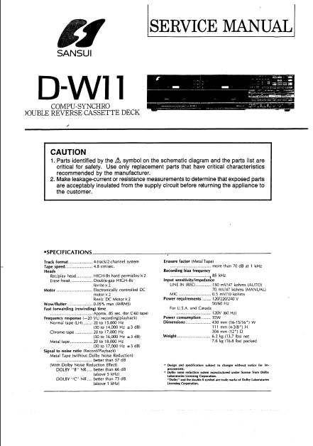 SANSUI D-W11 COMPU-SYNCHRO DOUBLE CASSETTE DECK SERVICE MANUAL INC SCHEMATIC DIAGRAMS 14 PAGES ENG