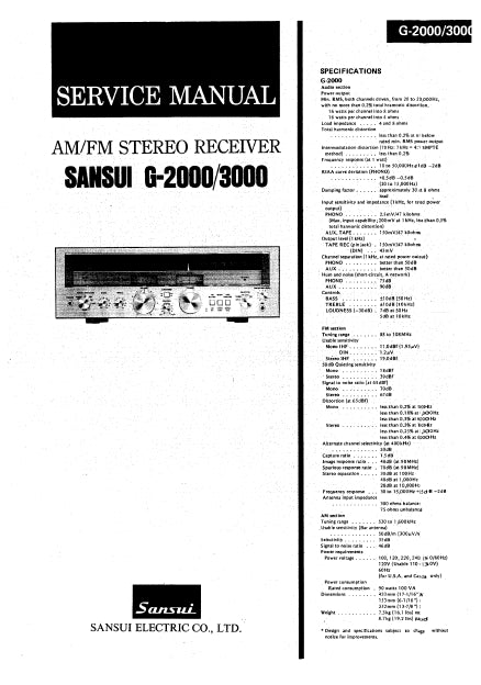 SANSUI G-2000 G-3000 AM/FM STEREO RECEIVER SERVICE MANUAL