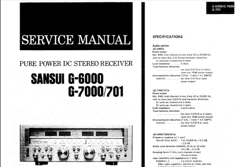 SANSUI G-6000 G-7000 G-701 PURE POWER DC STEREO RECEIVER SERVICE MANUAL IN ENGLISH