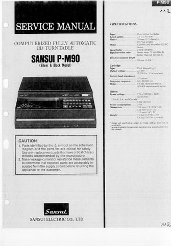 SANSUI P-M90 COMPUTERIZED FULL AUTOMATIC DIRECT DRIVE TURNTABLE SERVICE MANUAL INCLUDING SCHEMATIC DIAGRAMS 20 PAGES ENG