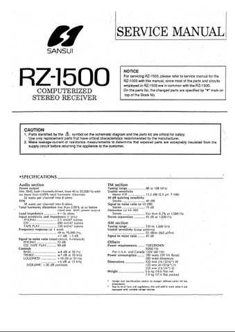 SANSUI RZ-1500 COMPUTERIZED STEREO RECEIVER SERVICE MANUAL