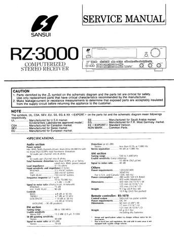 SANSUI RZ-3000 COMPUTERIZED STEREO RECEIVER SERVICE MANUAL