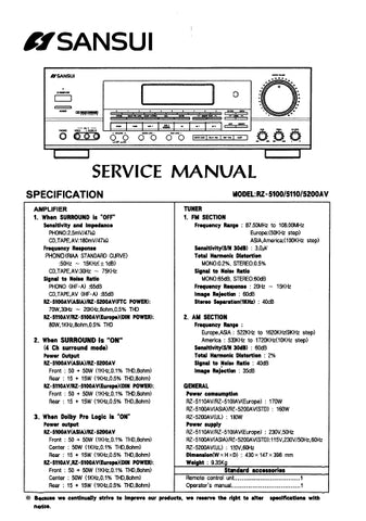 SANSUI RZ-5100 RZ-5110 RZ-5200AV STEREO RECEIVER SERVICE MANUAL