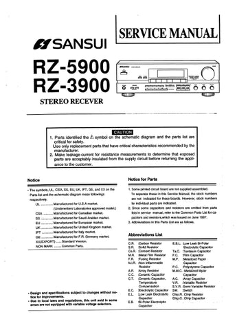 SANSUI RZ-5900 RZ-3900 STEREO RECEIVER SERVICE MANUAL IN ENGLISH